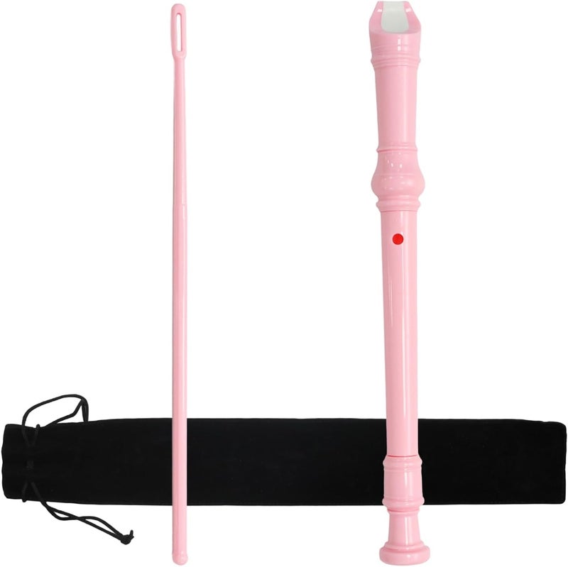 Funstreet Pink Soprano Recorder Instrument 8 Hole C Key Baroque Fingering Clarinet ABS Music Flute with Cleaning Rod and Storage Bag - Image 1